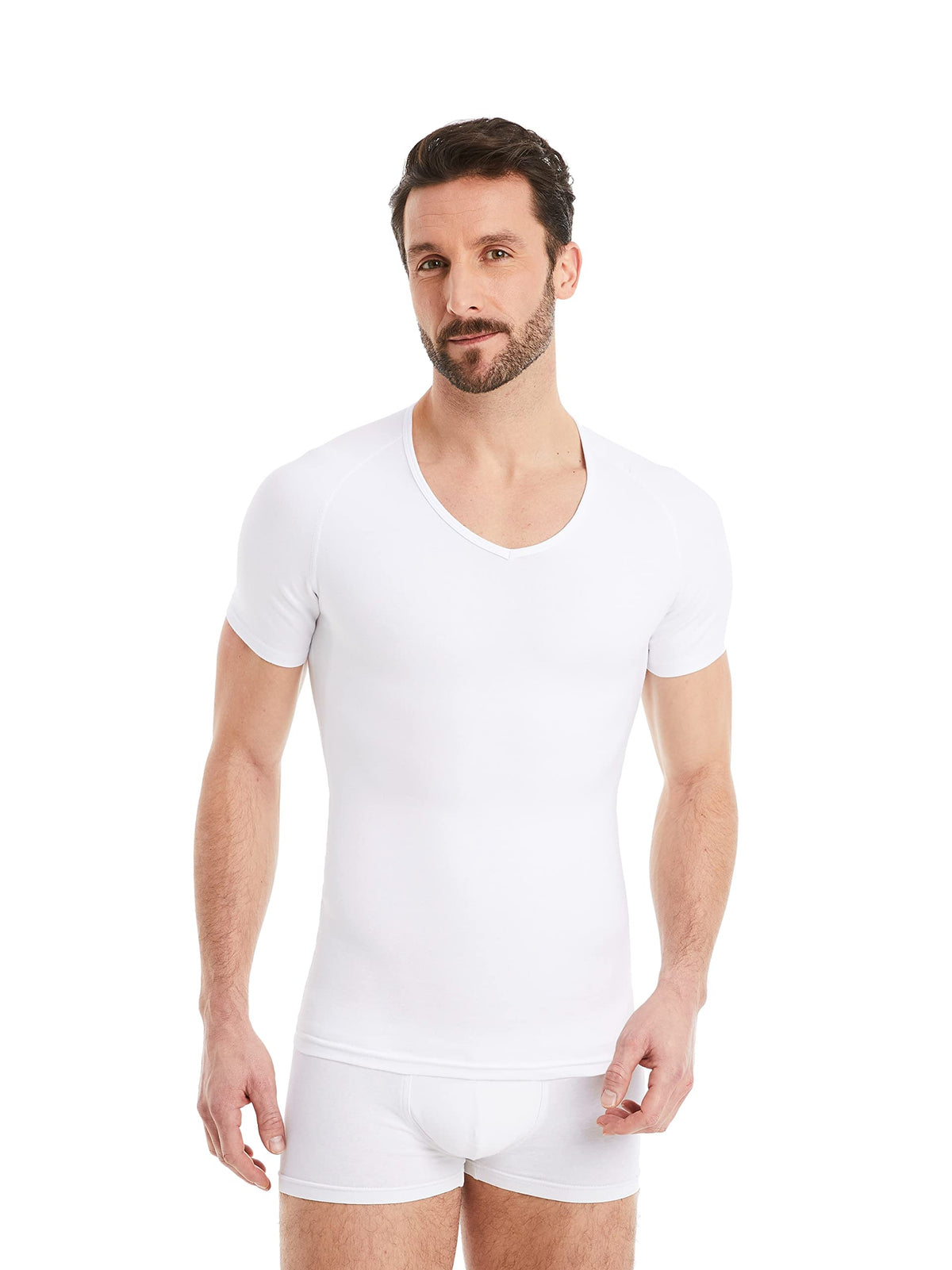 Tricou compresiv modelator FINN pentru bărbați din bumbac cu mânecă scurtă – Alb S