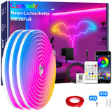 Cozylady 6M RGB Neon LED Strip, Flexible Strips with strong double-sided adhesive tape, 24V LED light ropes with app/remote control applicable to bedroom, room & outdoor decoration.
