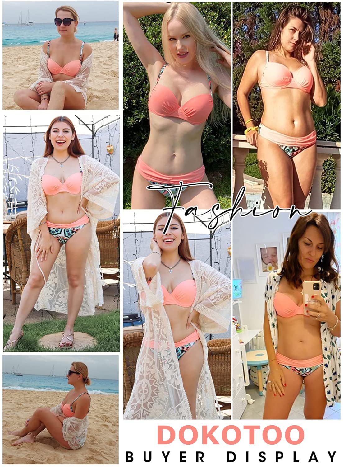 Costum de baie două piese damă Dokotoo sexy push-up – Roz M