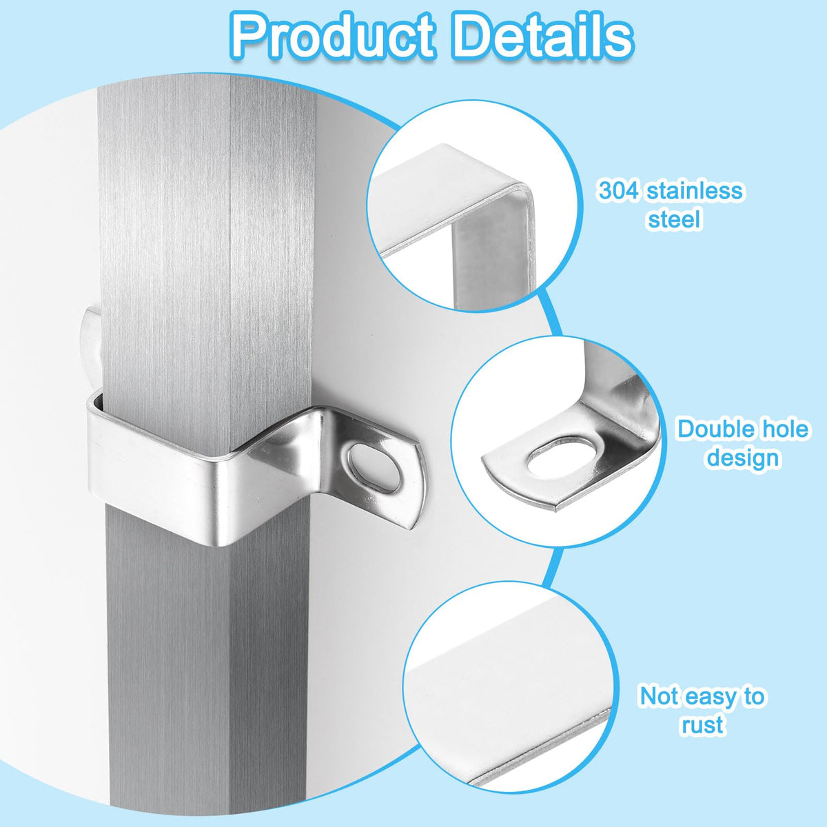 Screw-On U-Shaped Pipe Clamps 6pc 304 Stainless Steel for 60mm Pipes - 6pc