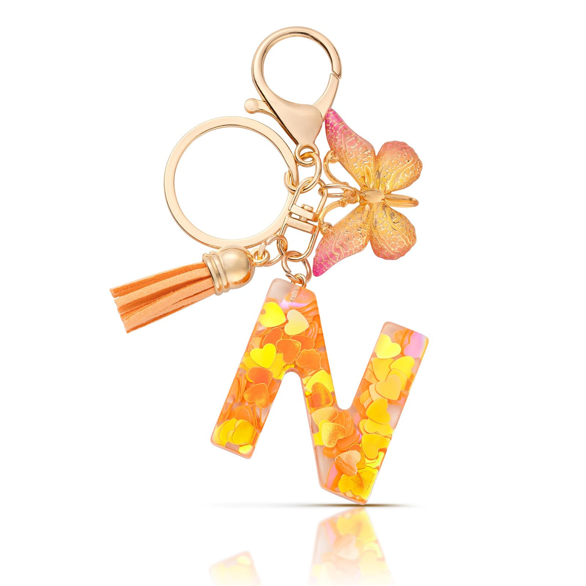 Letter Keychain with Butterfly Tassel Bag Charm Keyring Decorative – Orange