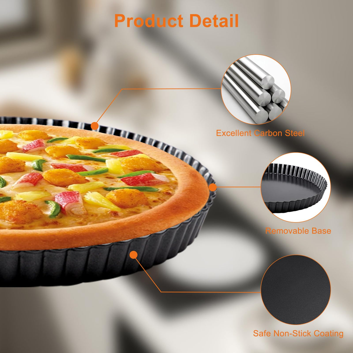 Quiche Pan 20cm Removable Base Non-stick Tart Baking Pan – Black