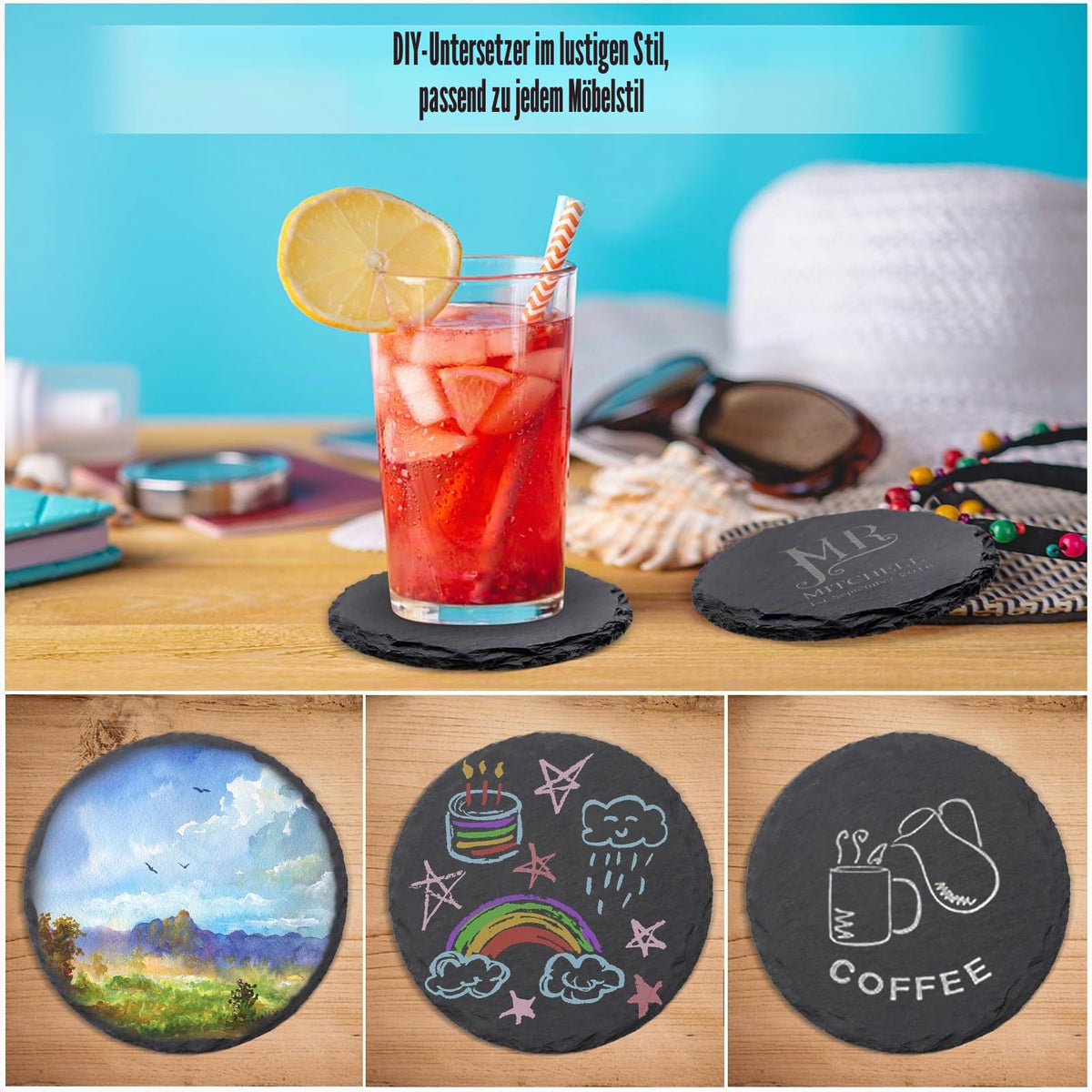 Round Slate Coasters 6-piece 10.2cm – Grey