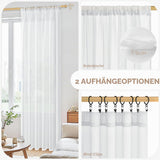 Sheer Curtain Rod Pocket Boho Linen Look Single Panel – White 250x200cm