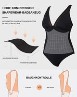Women's V-Neck Mesh Tummy-Control Swimsuit with Cups Backless – Black XL