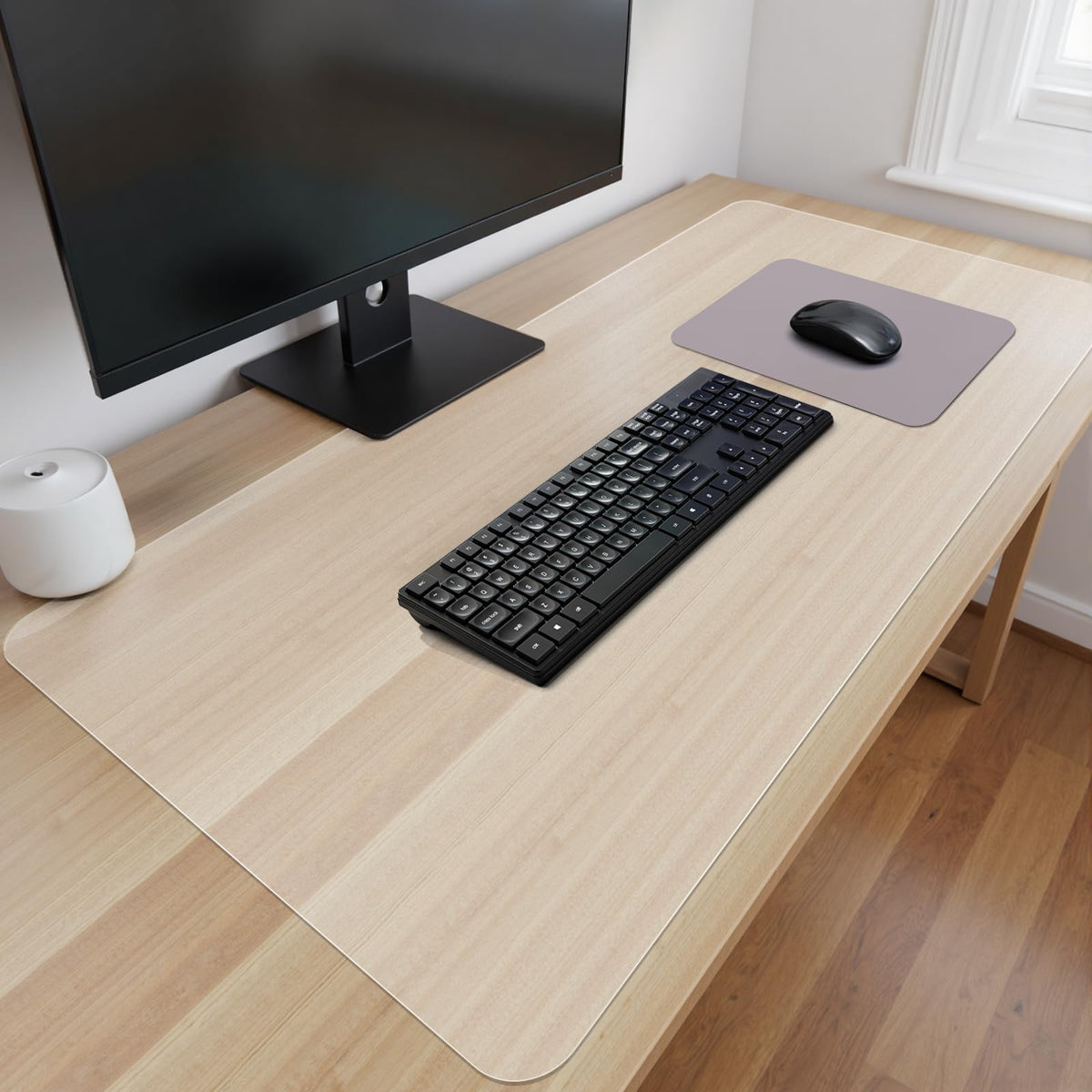 Transparent PVC Desk Mat Non-Slip Waterproof Writing Mat Rounded Corners 43x120 cm - Clear
