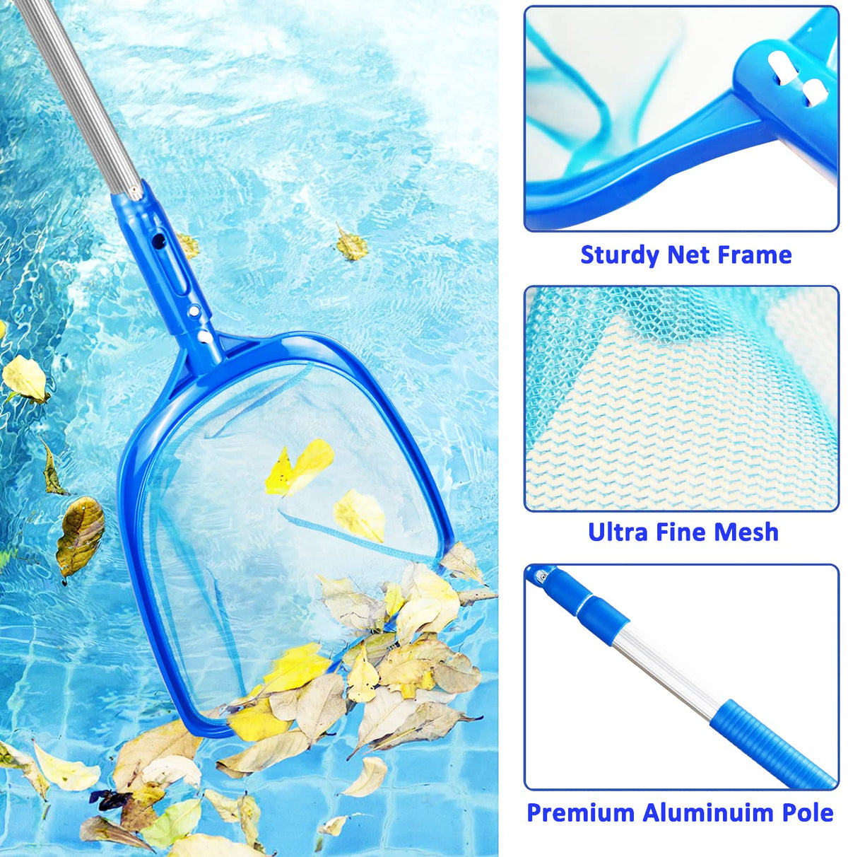 Pool net with telescopic pole | Pool cleaning pool cleaning set leaf net fine mesh pool net | Pool cleaner with telescopic pole for cleaning swimming pool whirlpool spa fountain
