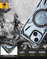 Husă antisoc militară cu inel rotativ 360° și 2 folii sticlă pentru iPhone 15 – Albastru