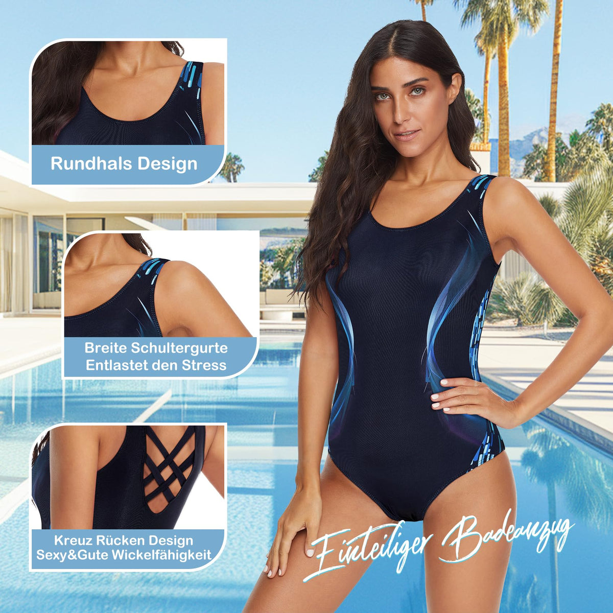 Costum de baie întreg sportiv damă Durio modelator bretele late – Turcoaz L