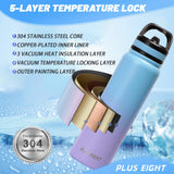 Stainless Steel Water Bottle 1000ml Leakproof Straw Lid Anti-Dust – Blue-Pink