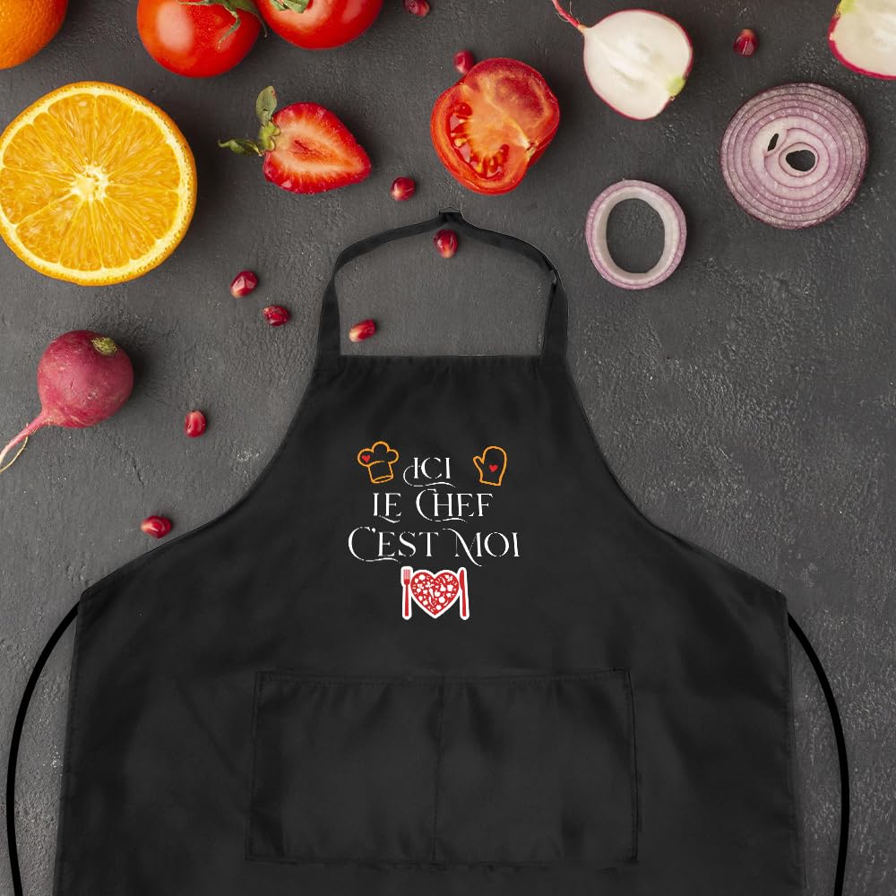 Kitchen Apron Unisex Adjustable Pocket Cooking Apron – Black