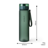 VINSUN drinking bottle 1L dark green - leak-proof, suitable for carbonated drinks, BPA free, Tritan, one-handed operation - lightweight water bottle for sports, school, university, bicycle