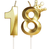 Lumânare aniversară cifra 18 cu coroniță aurie, set 2 bucăți – Auriu