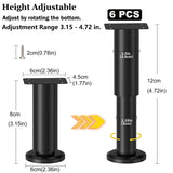 Picioare metalice reglabile pentru mobilier înălțime 8–12 cm antiderapante, set 6 bucăți – Negru