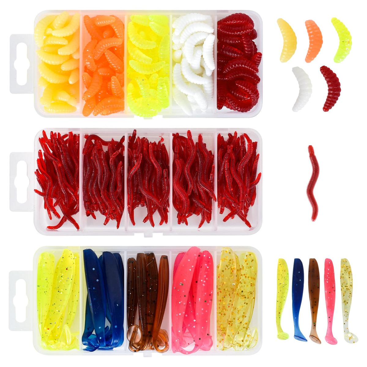 Soft Plastic Fishing Worms 375pc Set for Fresh & Saltwater – Mixed Colours