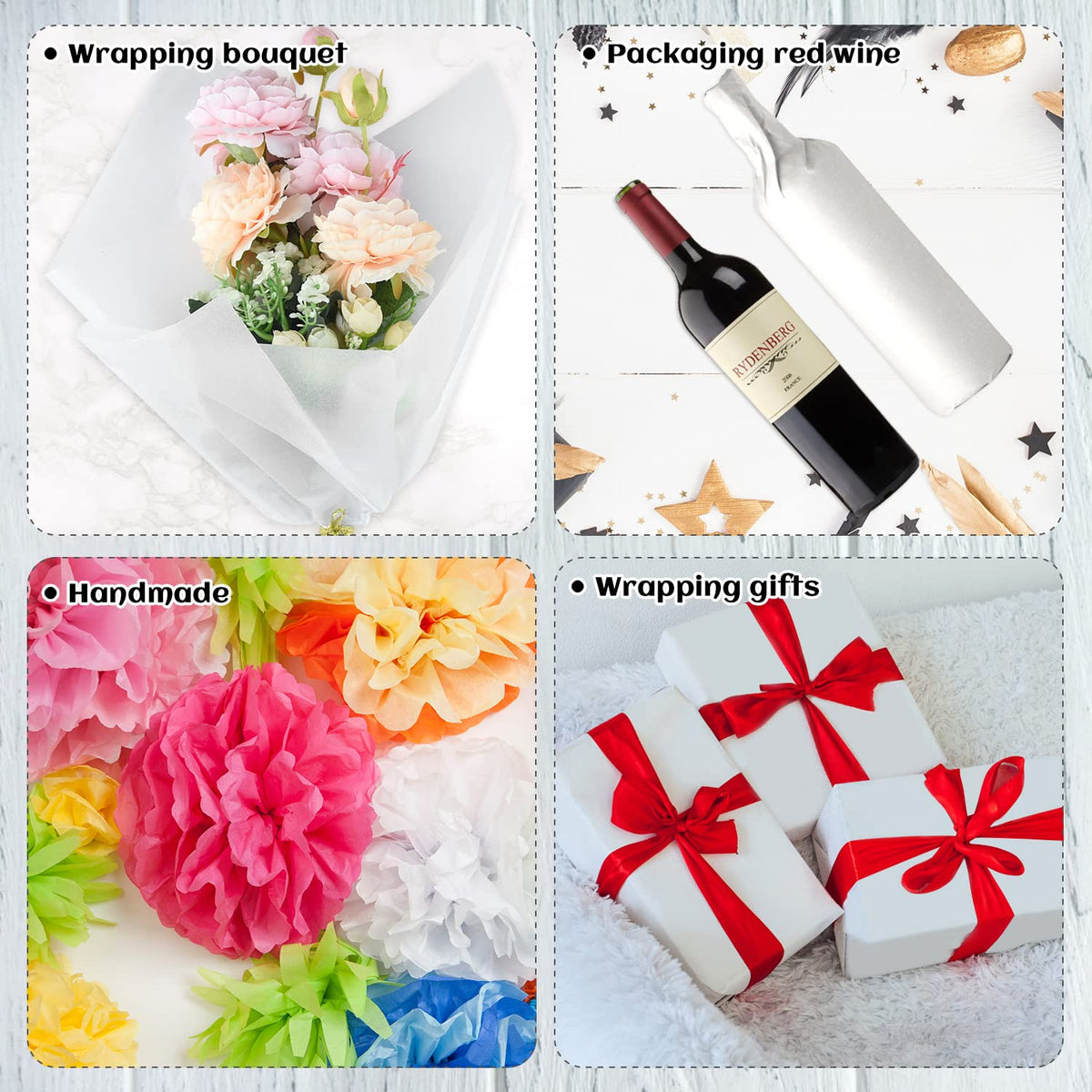 NEBURORA 120 Sheets White Tissue Paper 35 x 50 cm White Gift Wrap Loose White Gift Wrap Sheets for Gift Bags Packaging Flower Fillers Crafts Birthday Christmas Wedding Decoration (White)
