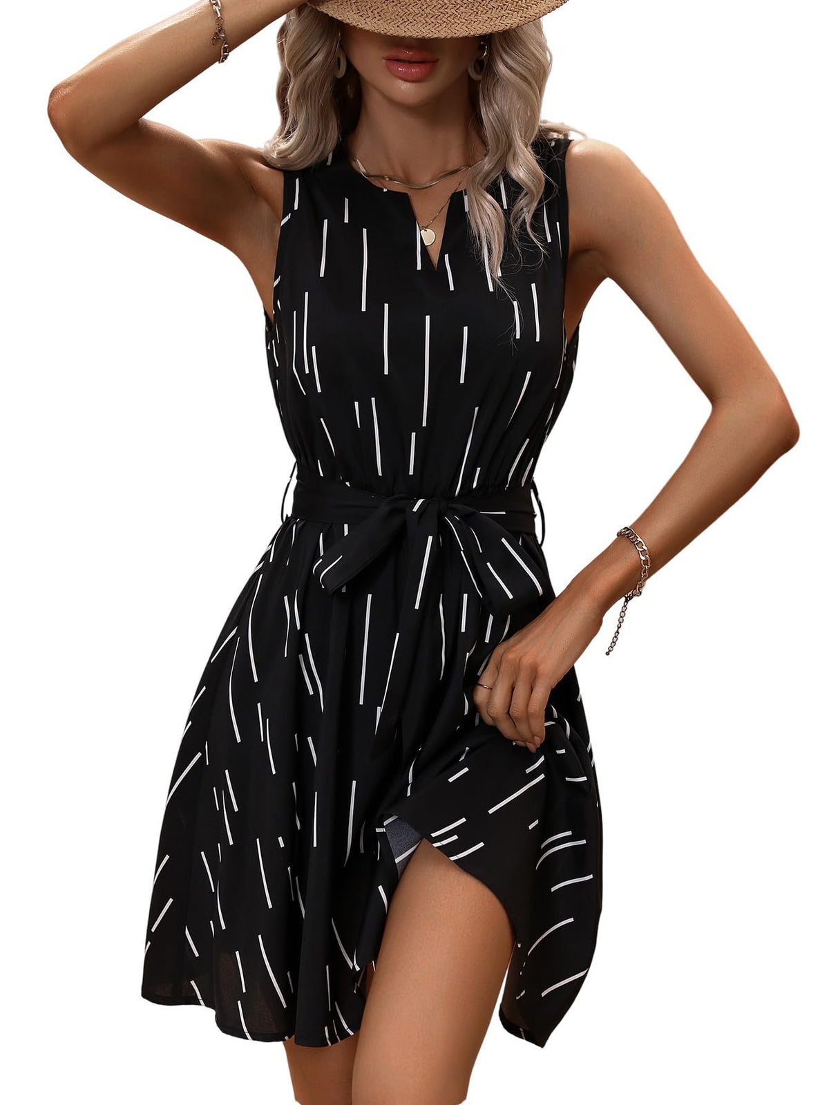 Women's Shirt Dress Belted Knee-Length A-Line Midi – Black XL