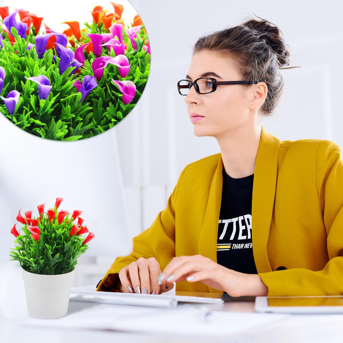 ZIOYA 4 Pieces Artificial Flowers Artificial Calla Lily Flowers Potted Artificial Flowers Artificial Plants for Indoor and Outdoor Cafe Bathroom Living Room Balcony Office Decoration