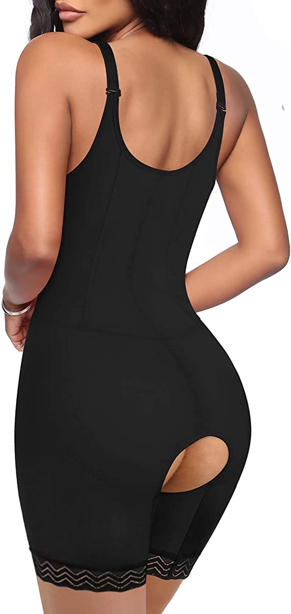Body modelator sculptant sub bust cu picior lung și cârlige KUMAYES – Negru S