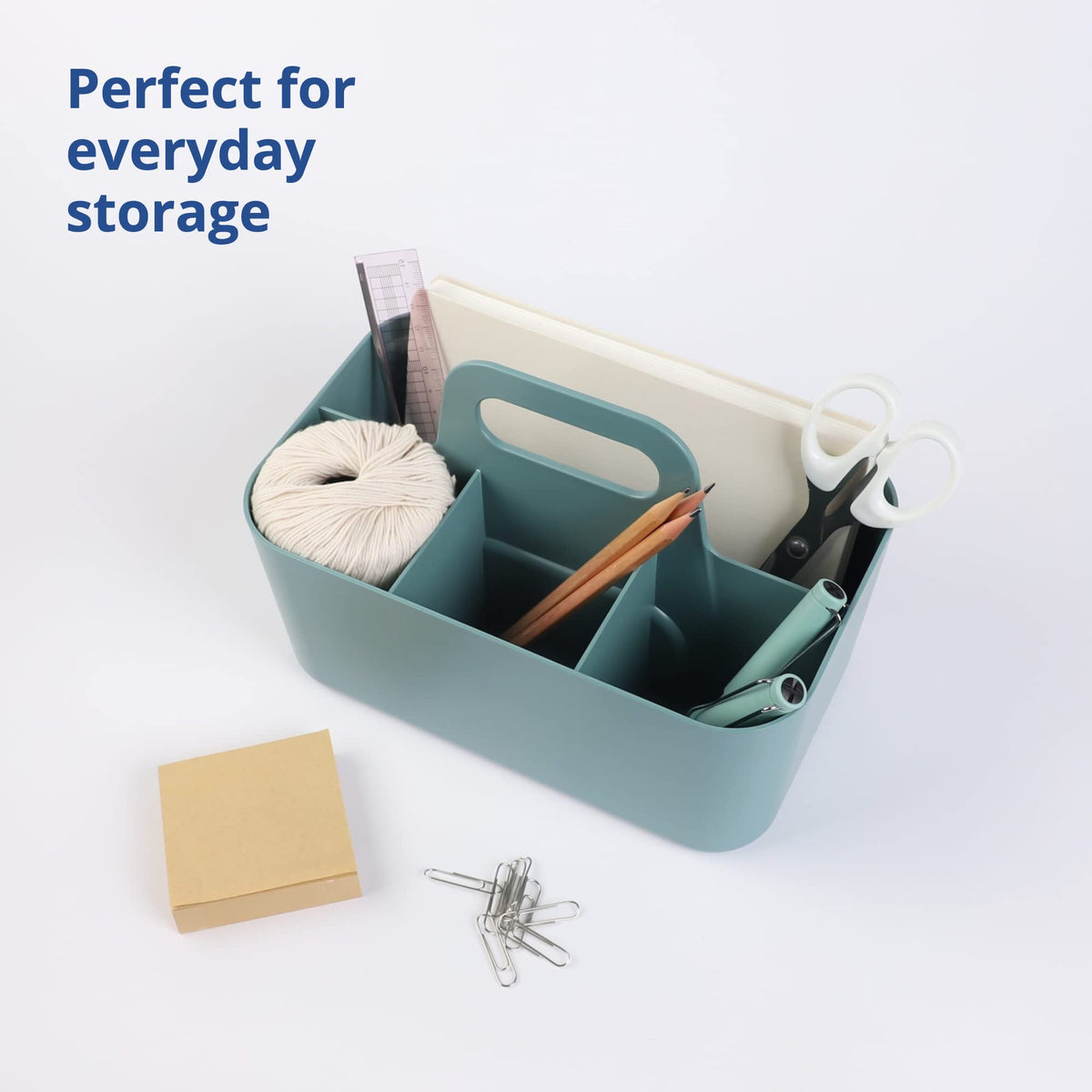 BLUE GINKGO Multipurpose Basket Organizer - Stackable Plastic Basket with Handle | Cleaning Basket, Craft Basket, Desk Basket, Art and Makeup Storage (Rectangle) - Green