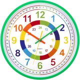 Children’s Wall Clock Silent 30cm Easy-Read Colourful Large Dial Learning Clock for Bedroom – Green