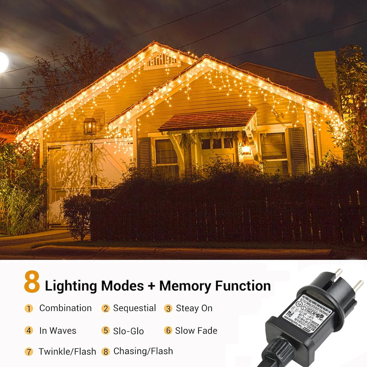 GlobaLink 400 LED fairy lights icicle, 10M light curtain outside extendable rain light chain icicle IP44 fairy lights outside and inside decoration for roof balcony Christmas party wedding - warm white