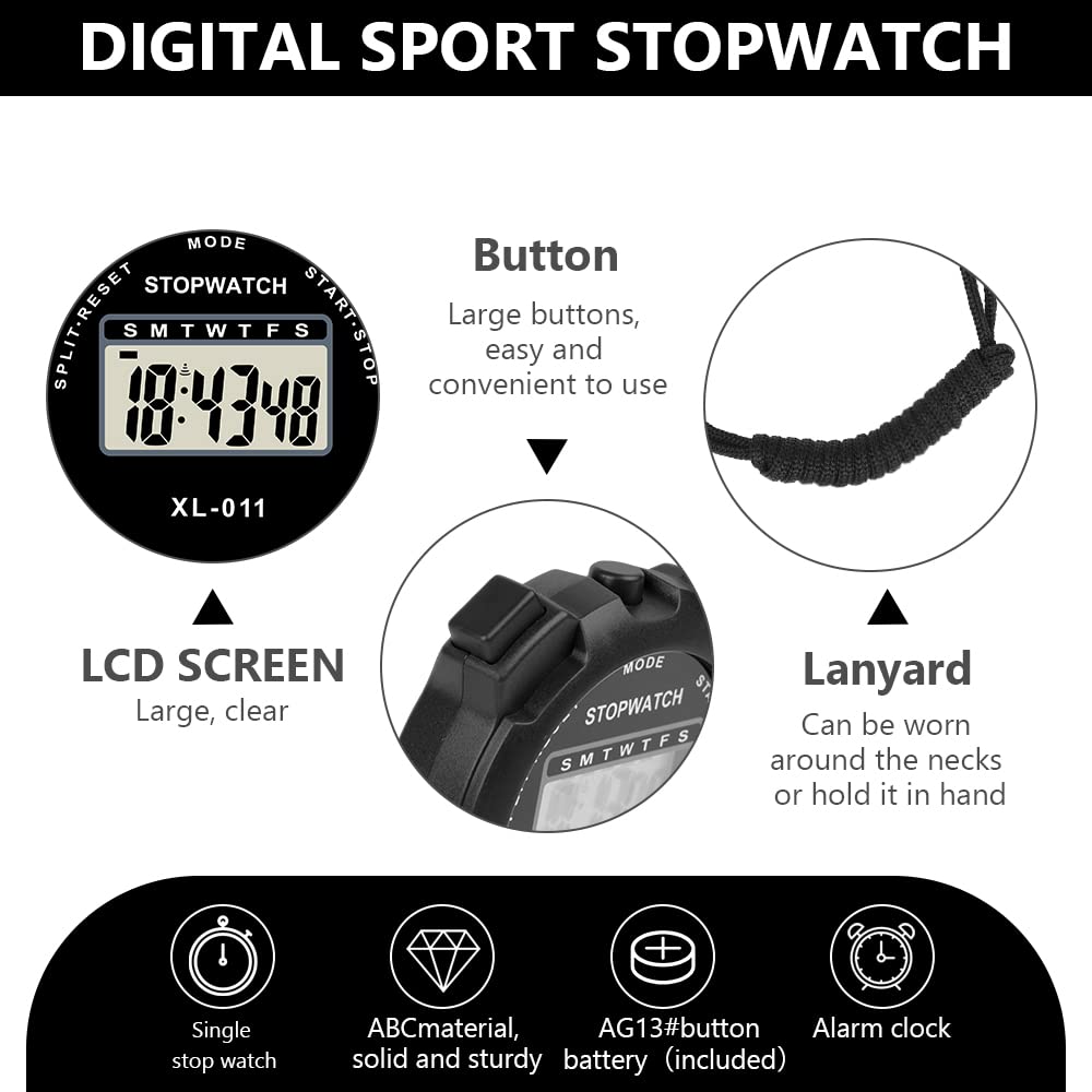 Vicloon Digital Stopwatch Timer with Alarm and Calendar – Black