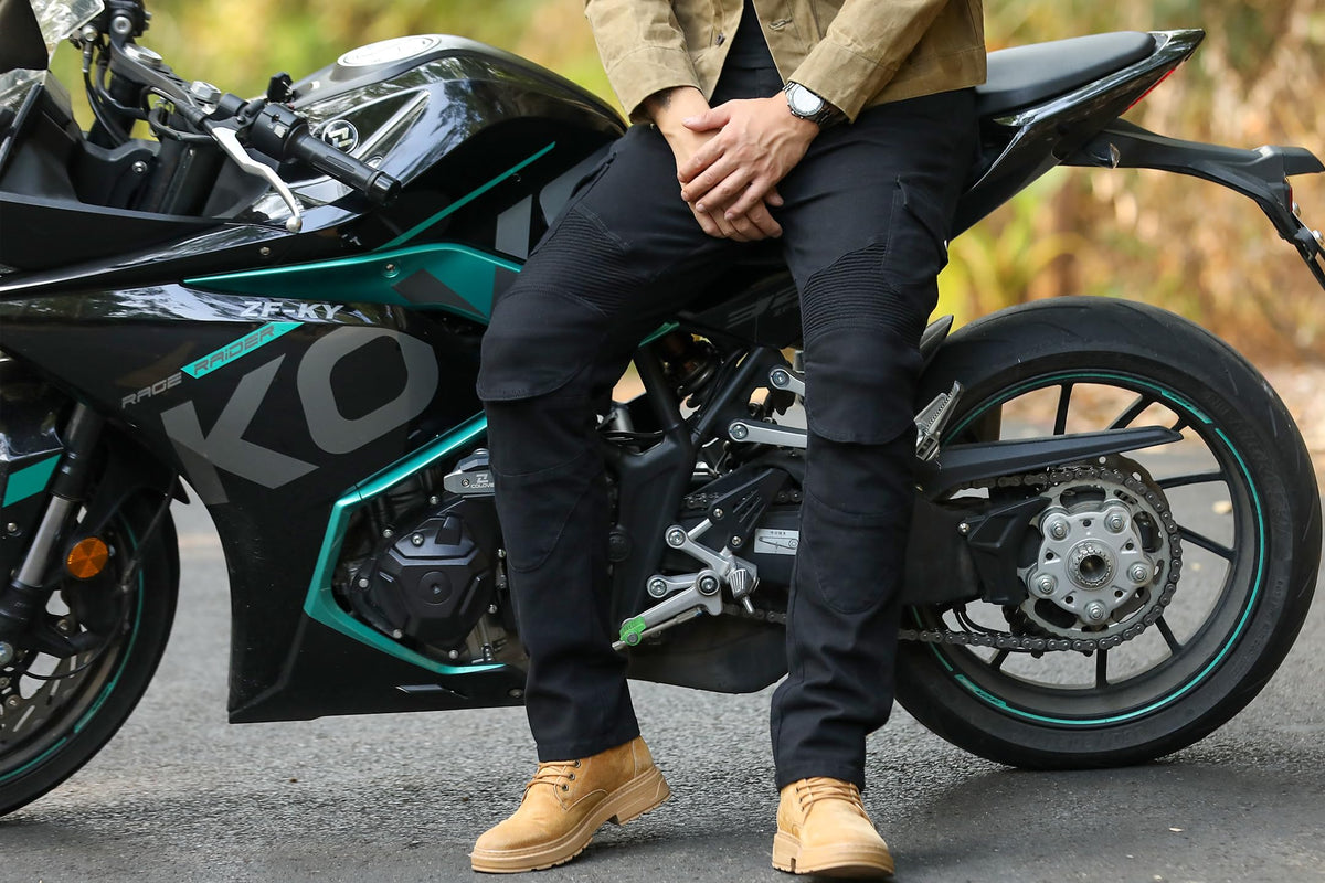 CTBQiTom Men's Motorcycle Pants with Aramid Protective Liner Motorcycle Trousers with Removable Armor CE,Black,30W/30L