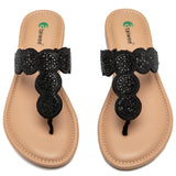 Papuci șlapi de vară comozi damă cu sclipici stil Boho – Negru EU 45