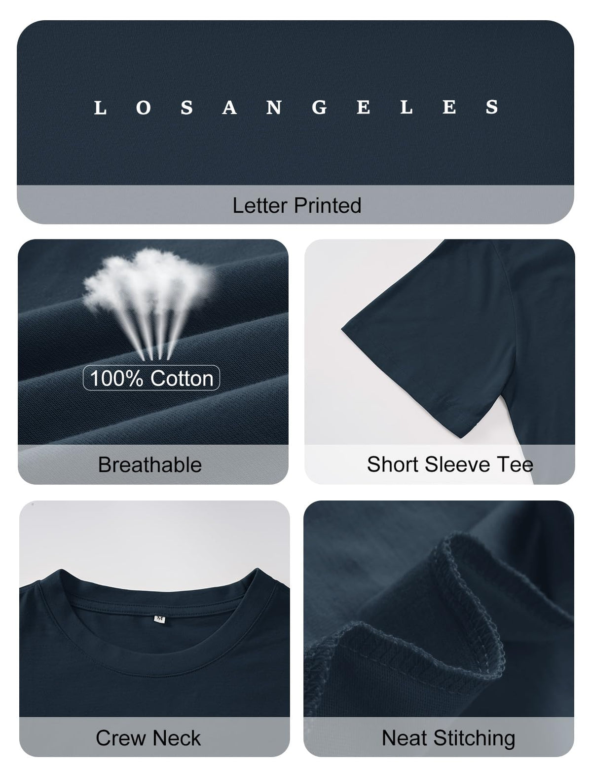 Men's Cotton Short Sleeve T-Shirt Letter Print Crewneck Relaxed Heavyweight – Los Angeles Blue S