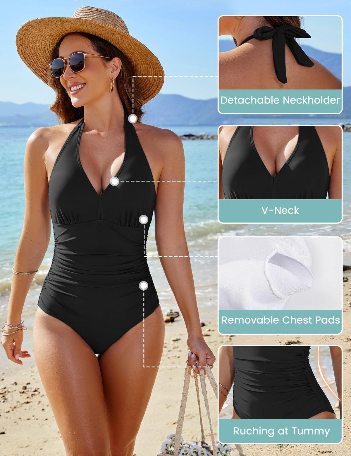 Costum de baie întreg modelator damă push-up buretat – Negru M