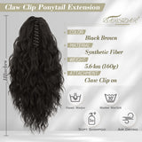 Claw Clip Ponytail Extension 45cm Curly Wavy Synthetic Hairpiece – Black Brown