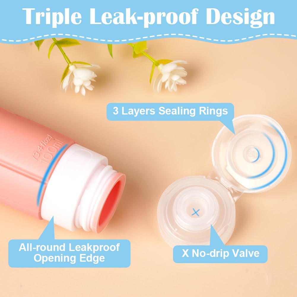 OSDUE 4 Piece Silicone Travel Bottle Set, Travel Bottles for Filling Set Travel Bottles for Shampoo, Lotion, Conditioner, Shower Gel, Travel Shampoo Container BPA-free Practical Travel Bottle Set (100ML)