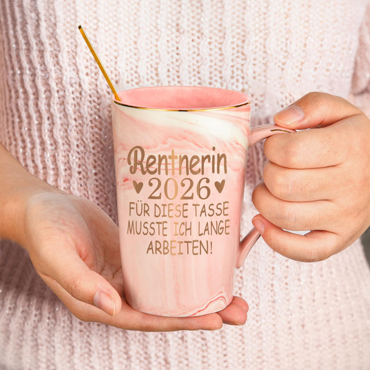 Ceramic Mug 400ml Retirement Gift for Women Marble Finish with Lid Spoon & Gift Box – Marble