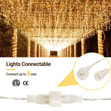 GlobaLink 400 LED fairy lights icicle, 10M light curtain outside extendable rain light chain icicle IP44 fairy lights outside and inside decoration for roof balcony Christmas party wedding - warm white