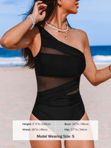 Costum de baie întreg modelator CUPSHE decolteu asimetric și drapaj abdomen – Negru M