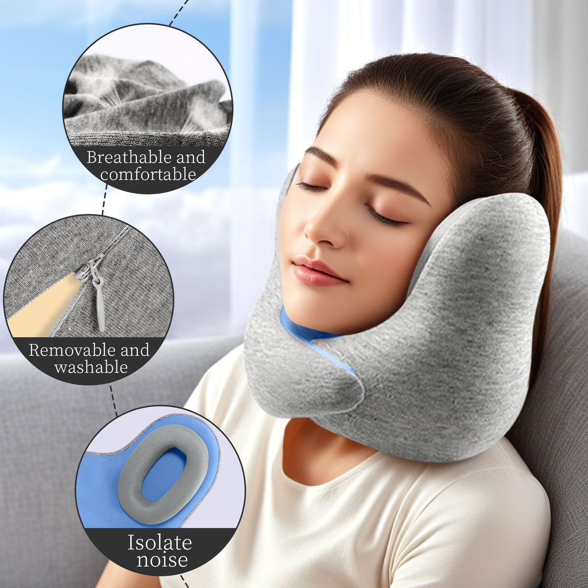 Cervical Travel Pillow Memory Foam Soft Breathable with Storage Bag – With Bag