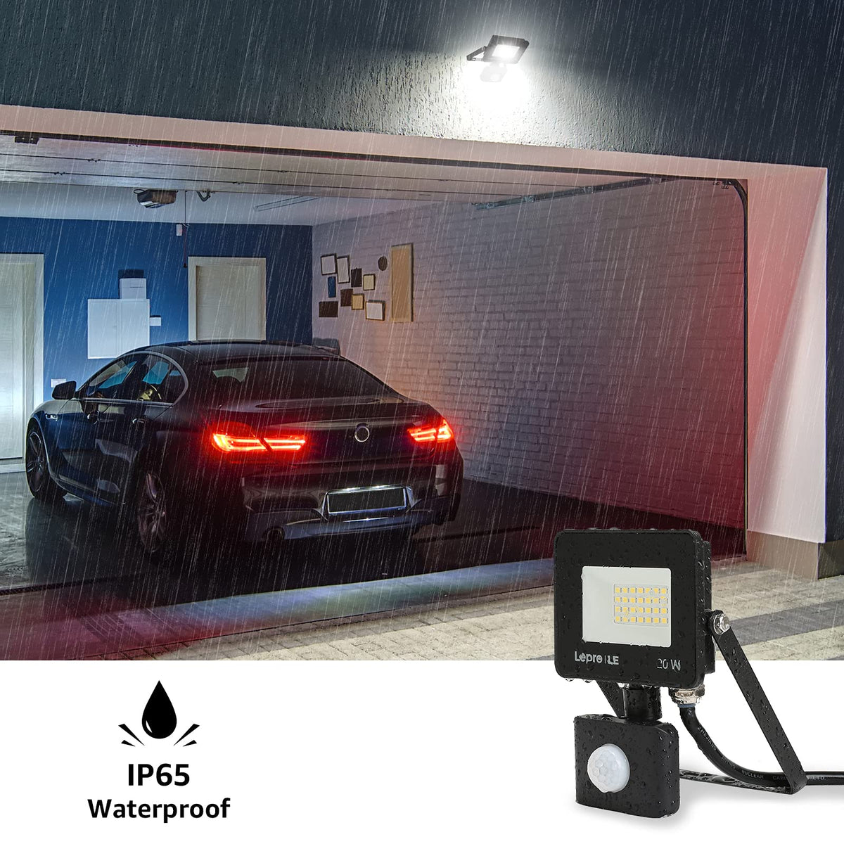 Proiector LED exterior 20W cu senzor de mișcare Lepro 1700LM IP65 lumină rece 5000K