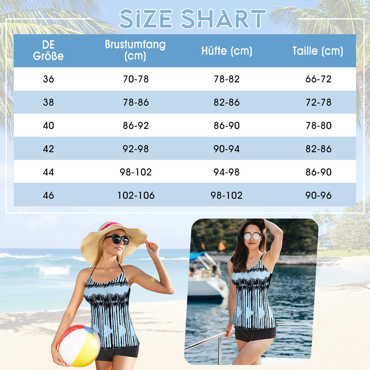 Costum de baie tankini 2 piese Durio cu pantalon scurt și dungi florale – Roșu/Flori Negre EU 46 (3XL)