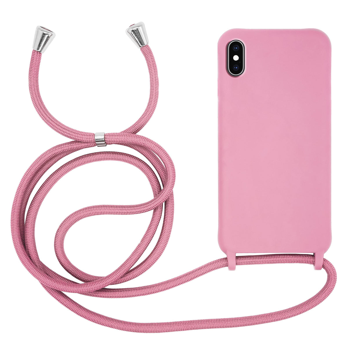 Husă din silicon TPU moale cu șnur reglabil de gât pentru iPhone X/XS – Roz