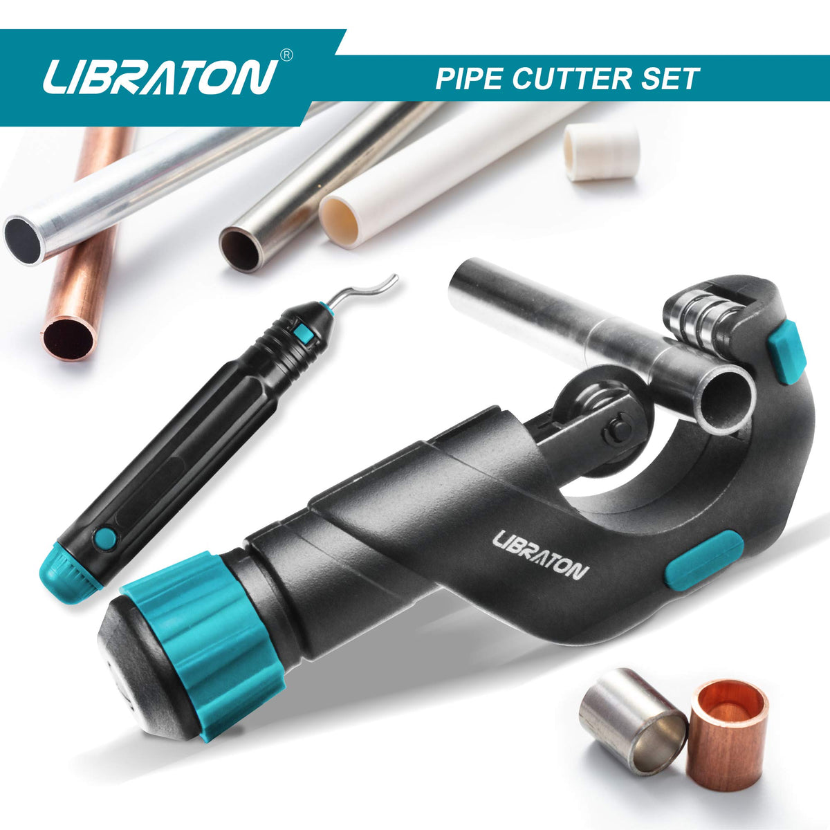 Libraton pipe cutter 5-50mm, pipe cutter stainless steel, pipe cutter for stainless steel pipes, pipe cutter with deburrer for cutting thin stainless steel, steel, copper pipe, aluminum