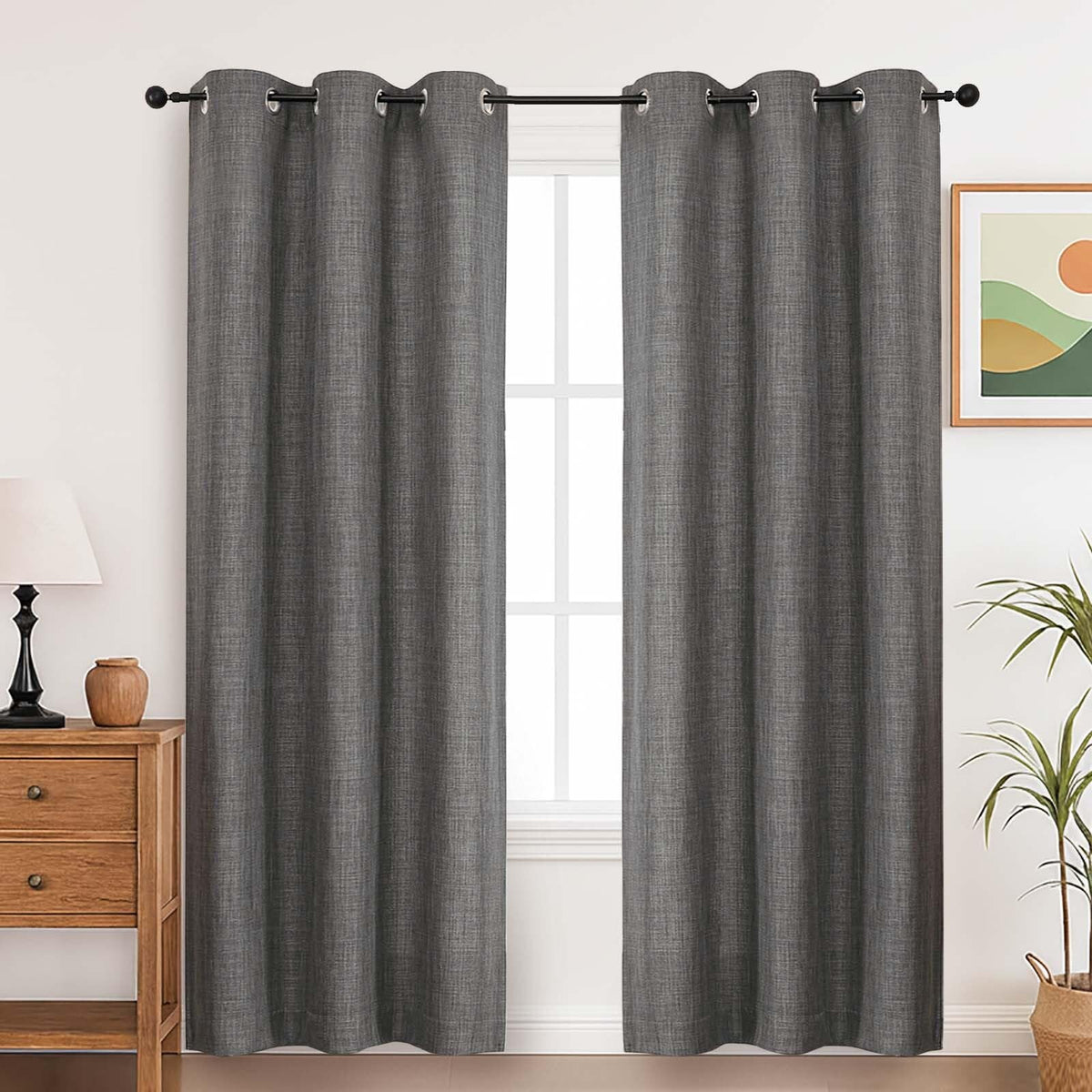 Ready-Made Eyelet Curtains 140x175cm Pair Modern – Anthracite Grey