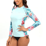 SURFEASY Women's Rash Guard Long Sleeve Sun Protection Quick-drying Swim Shirt Surf Shirt Swimming Swimwear (Light Blue Floral, L)