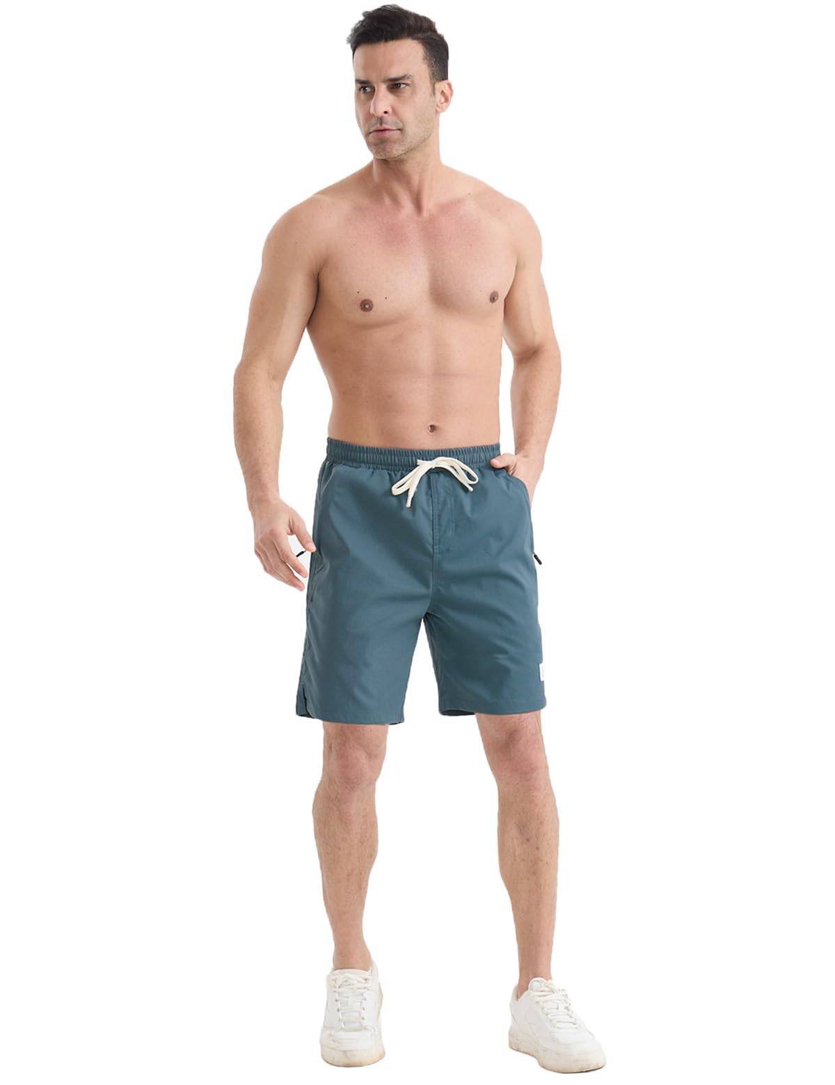 Men’s Chino Stretch Bermuda Shorts Lightweight Leisure Shorts with Zip Elastic Waist – Denim Blue M