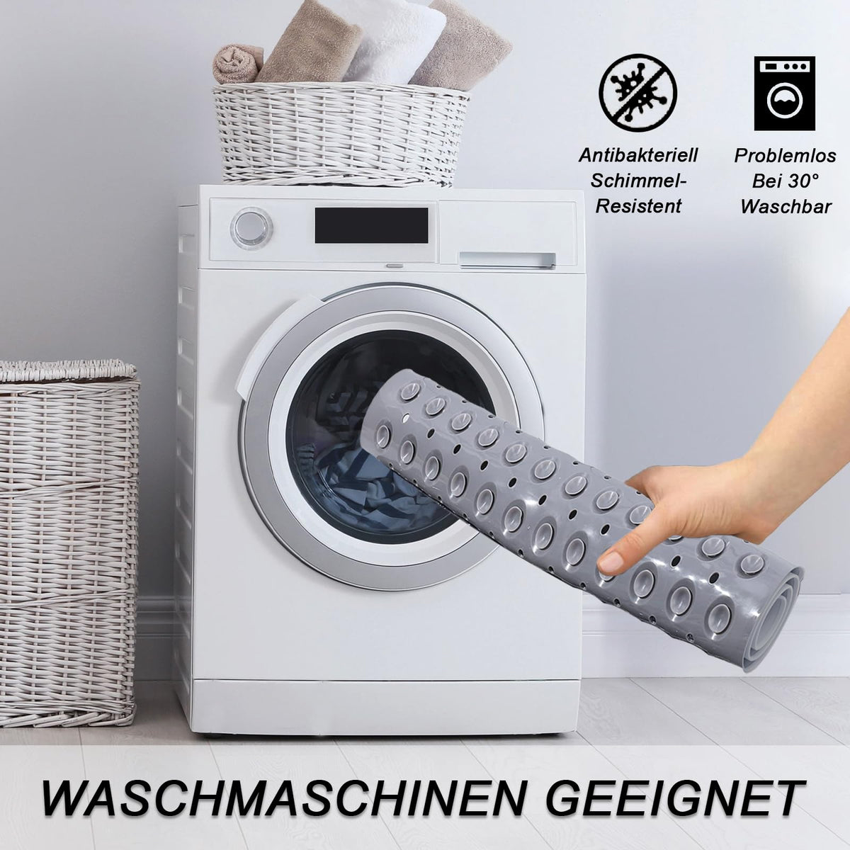 Triangular Corner Shower Mat 70x70cm Non-Slip with Suction Cups Drainage – Grey