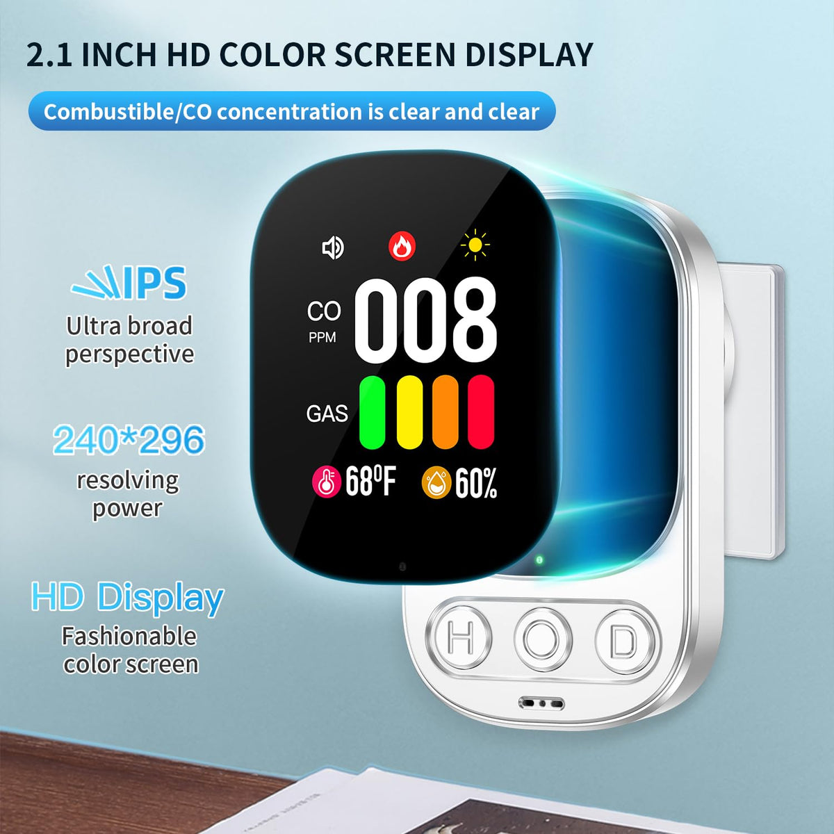 Plug-In Gas & Carbon Monoxide Detector Combo Alarm for Natural Gas LPG Methane Propane – White HD08-G