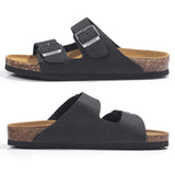 Men's Sandals Slides Arch Support Adjustable Buckle Straps Cork Footbed – Matte Black Size 46