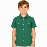 Boys' School Shirt Short-Sleeve Button Placket – Dark Green 12