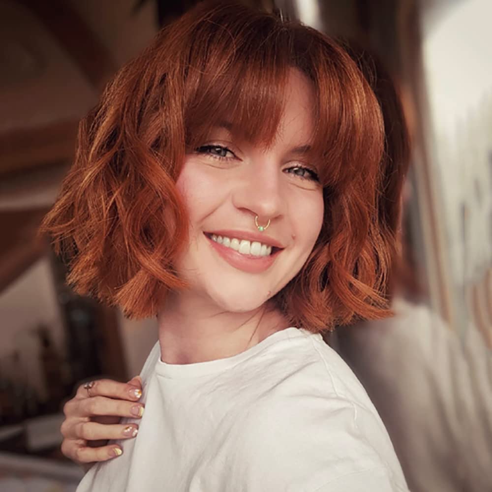 Short Blonde Ombre Wig Wavy Bob with Fringe – 10 inch