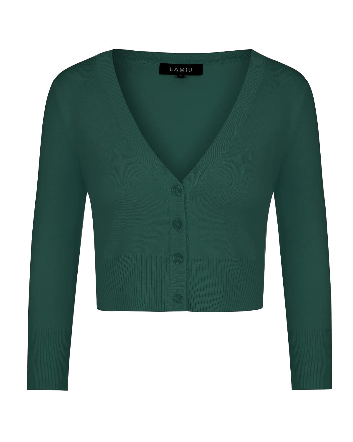 Cardigan bolero tricotat lejer damă mânecă 3/4 cu nasturi – Verde închis S